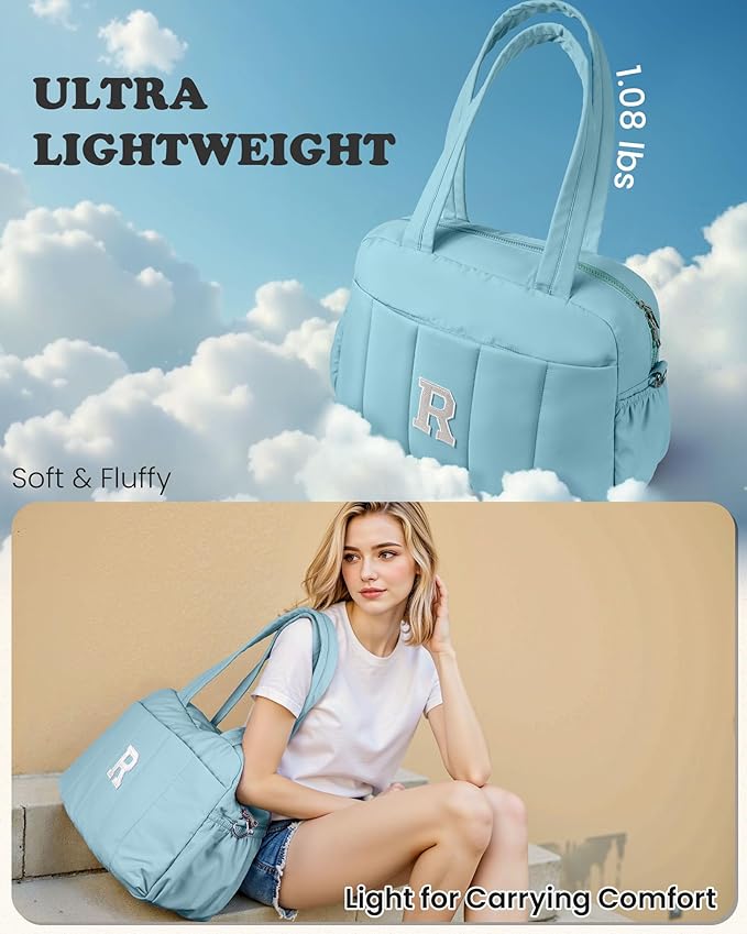 Duffle Bag, Weekender Bags for Girl，Holiday Gifts-Initial Overnight Bag with Wet Pocket，Lightweight Dance Bags Personalized Gymnastics bag with Makeup Pouch