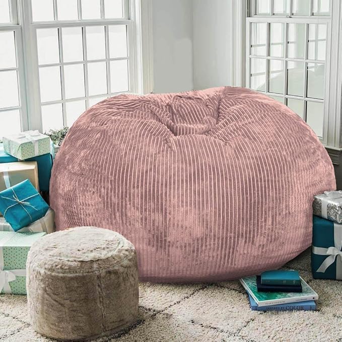 Bean Bag Chairs with Faux Rabbit Fur Cover, 3 ft Giant Memory Foam Bean Bag Chairs for Adults/Teens with Filling,Ultra Soft Faux Fur Fabric, Round Sofa for Living Room Bedroom College Dorm