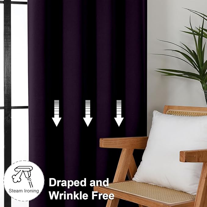 Simplebrand Ava BlackBerry Short 36 Inches Blackout Curtain 2 Panels Set, Half Window Rod Pocket Privacy Curtain Tiers for Kitchen, Curtains Blackout for Bathroom Shades, W40 x L36 Inch, BlackBerry