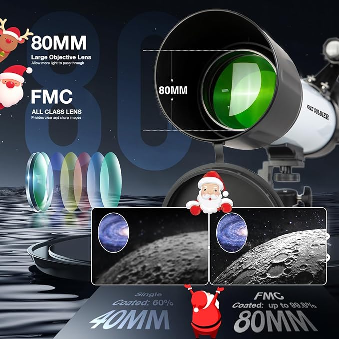FREE SOLDIER Telescope 80mm Aperture 500mm Refractor Telescope for Adults High Powered - Professional Astronomical Refracting Telescope for Beginners with Phone Adapter White