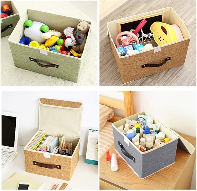 Lucky Monet Storage Bins Boxes with Lids 2 Pack Decorative Storage Boxes Collapsible Fabric Storage Basket Containers Lidded Storage Cube for Organizing Closet Home Office, 10"x 8"x 7" (Grey)
