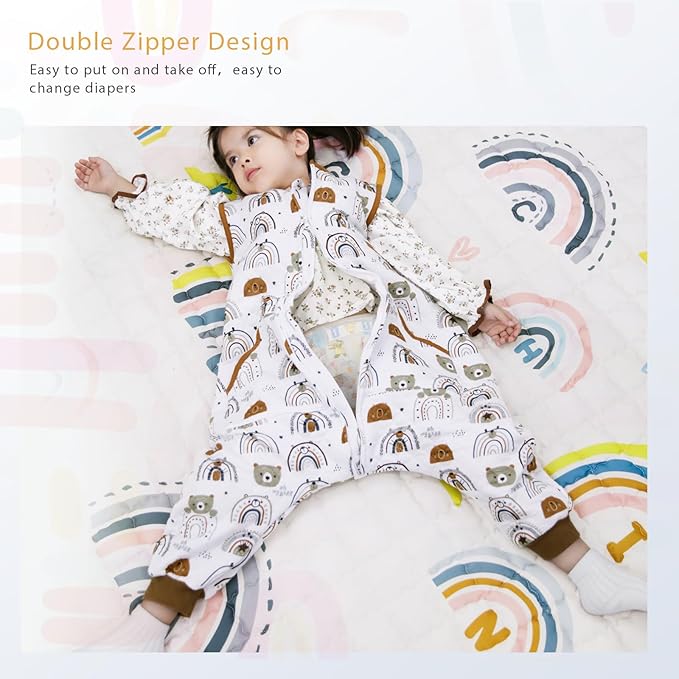 Baby Toddler Sleep Sack with Feet 2.5 TOG Winter, Wearable Blanket with Legs, Toddler Sleeping Sack Long Sleeve (Bear, 12-24 Month)
