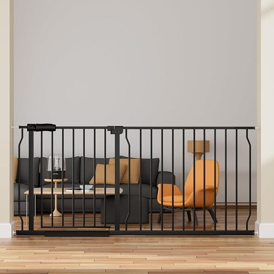 Extra Wide Baby Gate Extra Wide Extra Tall Dog Gates for Stairs Doorways Black Metal Tension Indoor Safety Gates with Pressure Mount 57.5-62 Inch