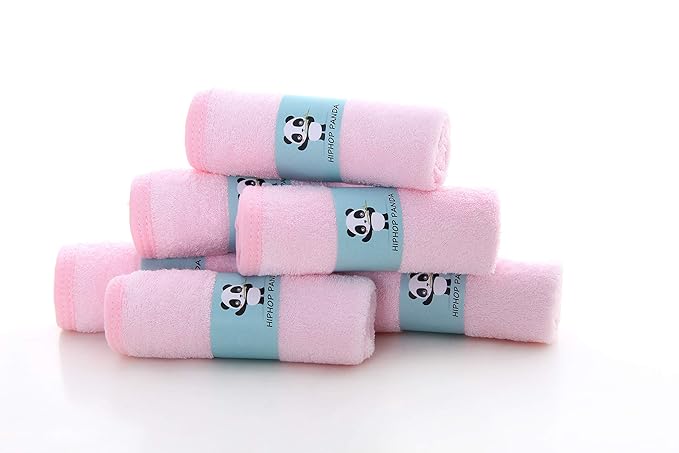 HIPHOP PANDA Baby Washcloths, Rayon Made from Bamboo - 2 Layer Ultra Soft Absorbent Newborn Bath Face Towel - Reusable Baby Wipes for Delicate Skin - Pink, 6 Pack