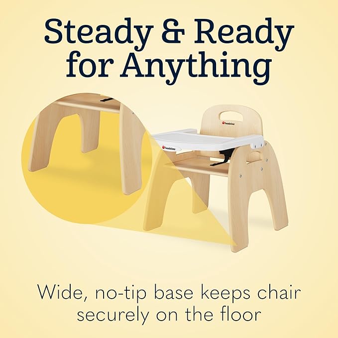 Foundations Easy Serve 7" Wood Feeding Chair for Toddlers, Adjustable Harness, Removable Dishwasher Safe Tray, “No Tip” Base, Baltic Birch Plywood