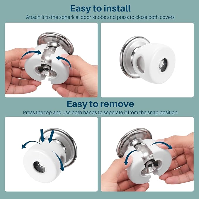 Inaya Baby Proofing Door Knob Cover (4 Pack) - Prevent Children from Opening Doors, Fit Most Round Knobs - Door Knob Safety Cover for Kids, Child Proof Door Lock, Child Proof Door Locks - Clear