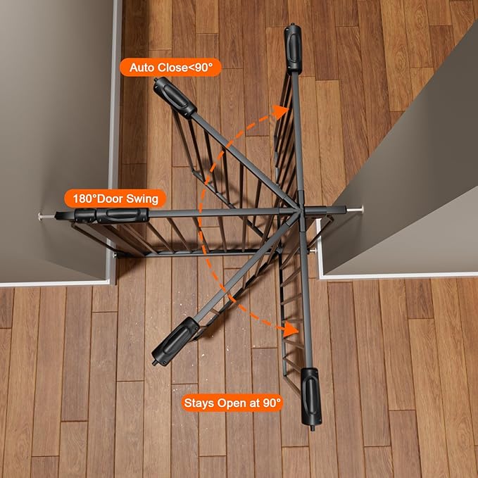 HOOEN 30" Tall Extra Wide Baby Gates for Doorways Stairs 76 to 86 in Large Long Pressure Mounted Pet Dog Gate Metal Tension Indoor Child Safety Gates with Extension Kits