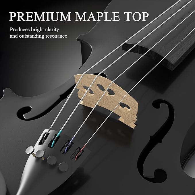 Beginner Violin 4/4, Full Size Violin for Adults, Teens, Student, Acoustic Fiddle Kit with Hard Case, Bow, Rosin, Bridge, Learners Age 12+ (Black)