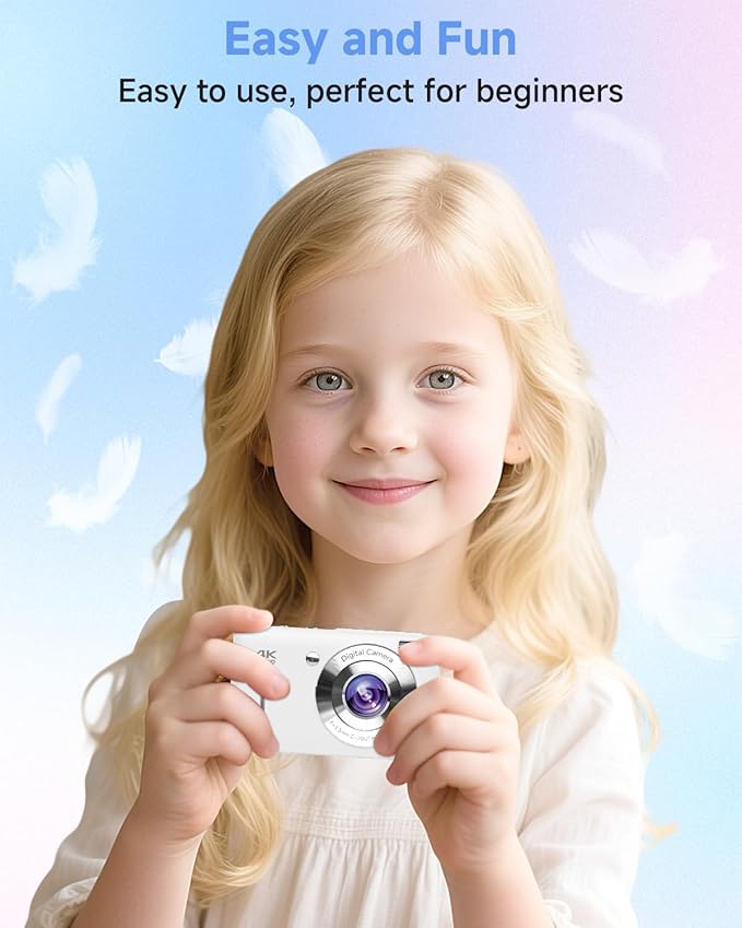 Digital Camera, 44MP FHD 1080P Camera for Kid with 16X Zoom Anti Shake, Compact Small Camera with 32GB SD Card, Digital Camera for Teens for Teens Girls Kids Adults(White)