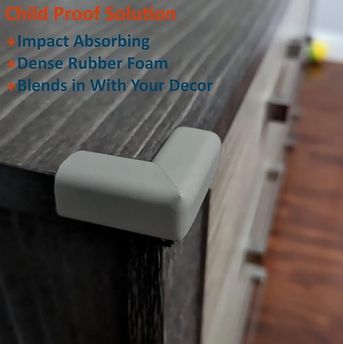 Baby Proof Corners 20.4ft and Edges with Furniture Corner & Edge Safety Bumpers, Impact-Absorbent 18ft Bumper & 8 Foam Corner Protectors, Thick, Odorless Table Edge Protectors for Baby | Grey