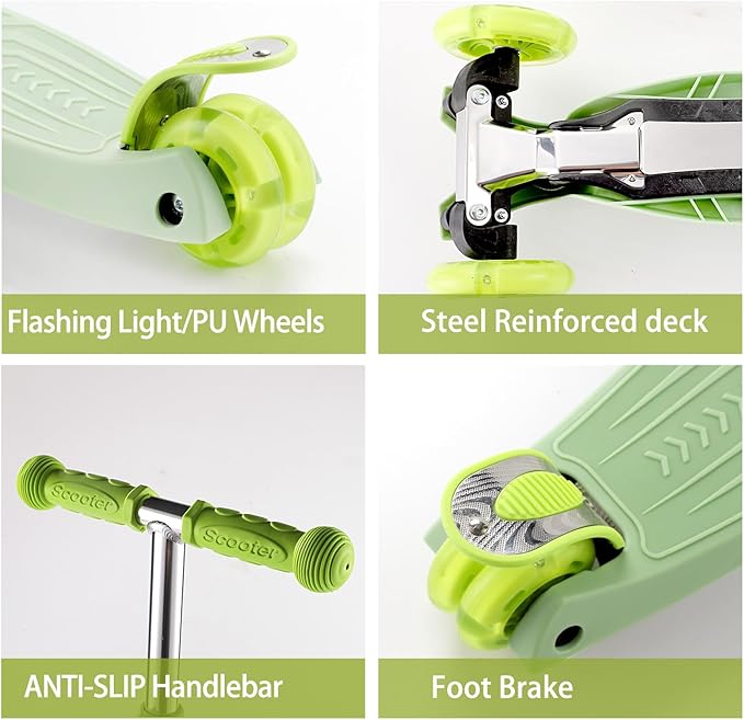 3 Wheel Scooter for Kids Ages 6-12,Kids Scooter with Light Up Wheels, Sturdy Deck Design, and 4 Height Adjustable Suitable for Kid Ages 3-12