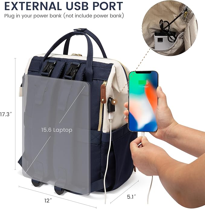 LOVEVOOK Diaper Bag Backpack, Baby Bag with Changing Station, Large Diaper Backpack for Mom Dads, Waterproof Leather Mommy Bag for Boy and Girl, Travel Essential Baby Shower, Navy Blue-Beige