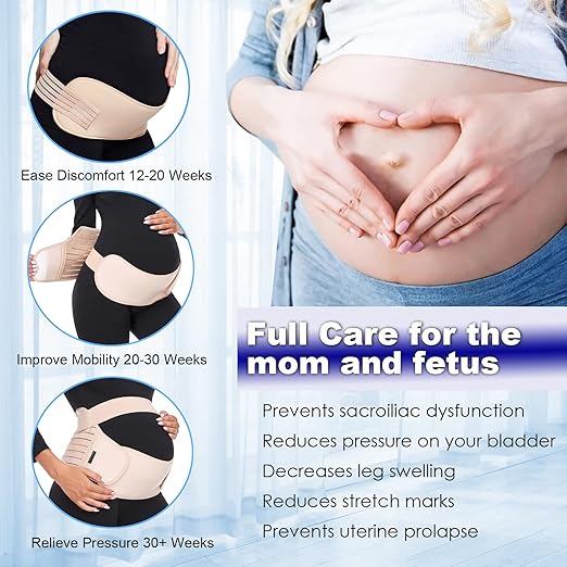 ChongErfei Maternity Belt, Pregnancy 3 in 1 Support Belt for Back/Pelvic/Hip Pain, Maternity Band Belly Support for Pregnancy Belly Support Band (M: Fit Ab 35.5"-47.3", Beige)