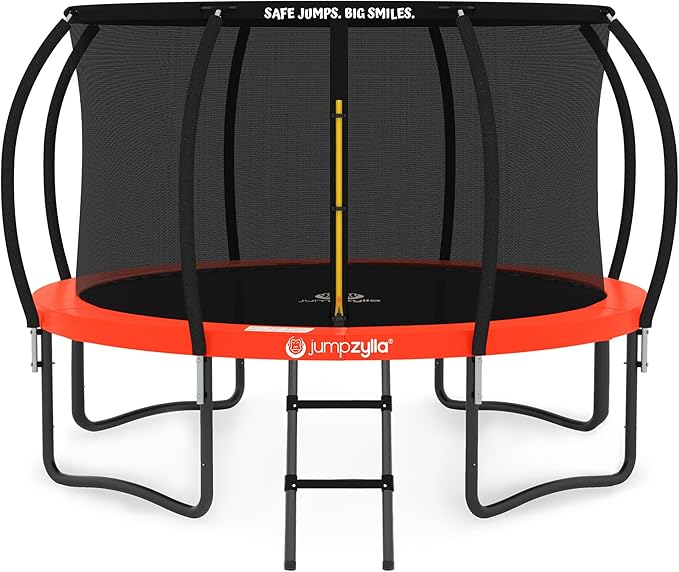 JUMPZYLLA Trampoline Outdoor 8FT 10FT 12FT 14FT 15FT 16FT with Enclosure and Ladder, ASTM Approved Recreational Trampoline for Kids and Adults, Anti-Rust Coated Frame
