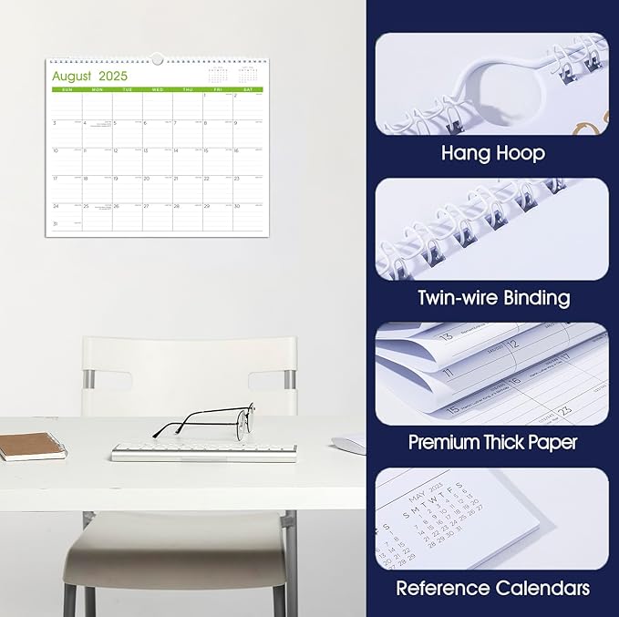 Calendar 2025-2026: Large Monthly Wall Calendar for Planning & Organizing, 17 Months Hanging Calendar from August 2025 to December 2026, Size 14.5” x 11.5”