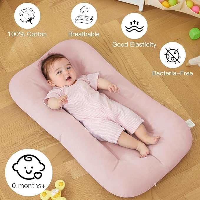 Baby Lounger for Newborn, Bionic Design Baby Lounger, Soft Organic Cotton Breathable Lounger for Infants 0-18 Months (Purple)