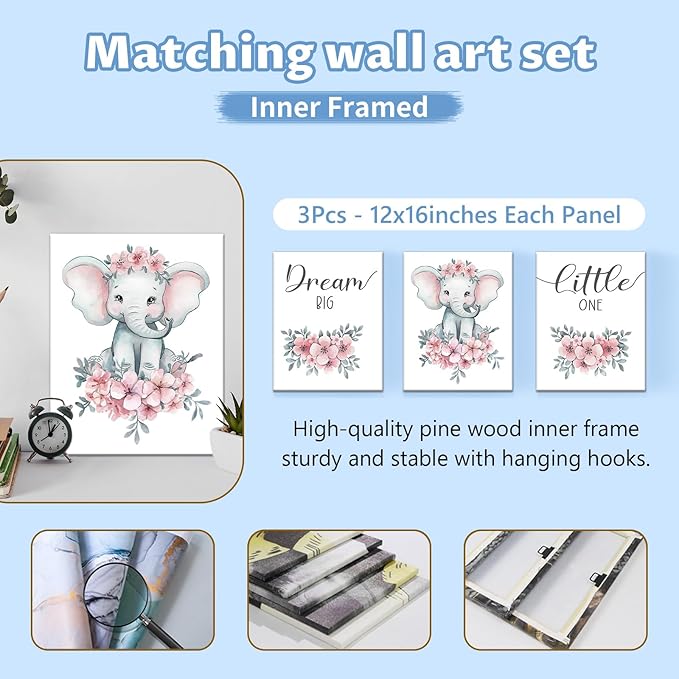 Personalized Nursery Bedding Set, 5 Pcs Custom Crib Sets, Soft Baby Girl Set with Name, Double Layer Elephant Infant Bedding Set Customized Gifts for Toddlers