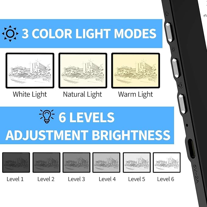 KOBAIBAN A4 Light Box for Tracing, Light Board with Side Physical Buttons, Magnetic Light Pad for Diamond Painting, Stenciling, Weeding Vinyl, USB LED Lighting Board (Black, 35.2 x 25.4 CM)