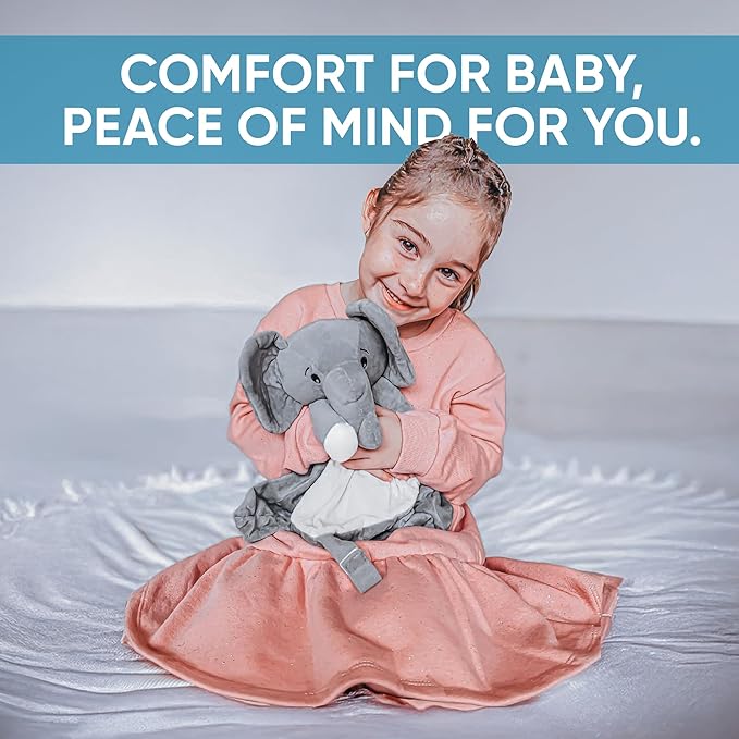 Love By Emi Baby Music Lovey Grey Elephant, Baby Sleep Soother for Crib & Cuddle Bedtime, White Noise with a Heartbeat & Lullaby, Plush Sound Toy, Stuffed Animal for Newborns, Infants & Toddlers