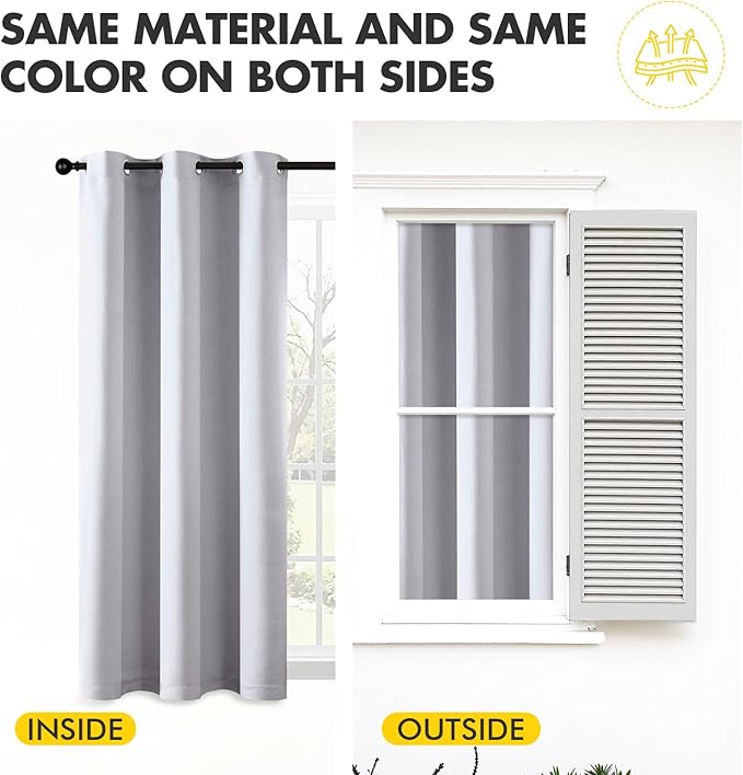 MIULEE Blackout Curtains for Bedroom Living Room 96 Inches Long 2 Panels, Thermal Insulated Room Darkening Drapes Solid Grommet Noise Reduction Light Blocking Window Curtains 40x96 Inch Greyish White