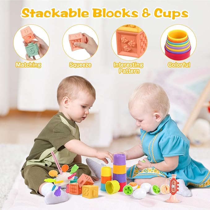 Montessori Toys for Babies 6-12 Months, 8 in 1 Soft Sensory Toddler Bath Toys for Babies, Montessori for 1 Year Old