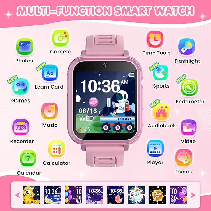 Smart Watch for Kids with 39 Games Touchscreen Camera Video, Music Player, Pedometer, Calculator, Calendar, Stopwatch, Flashlight, Alarm Clock 12/24 hr, Birthday Gifts Toys for Girls Ages 3-12