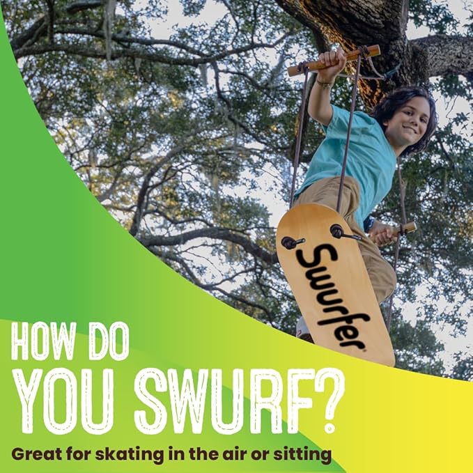 Swurfer TreeSkate Skateboard Swing, Outdoor Stand Up Surf Swing, Holds Up to 200 lbs, Ages 6 and Up, Adjustable Handles, Grip Tape, Kids Outdoor Play Equipment for Children and Adults (Waves)