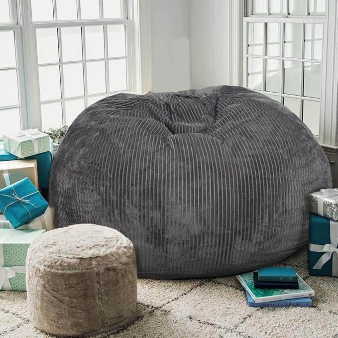 Bean Bag Chairs with Faux Rabbit Fur Cover, 3 ft Giant Memory Foam Bean Bag Chairs for Adults/Teens with Filling,Ultra Soft Faux Fur Fabric, Round Sofa for Living Room Bedroom College Dorm