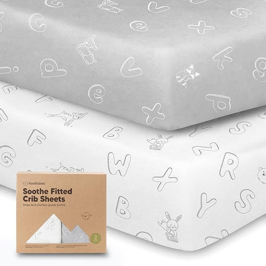KeaBabies 2-Pack Organic Crib Sheets for Boys, Girls - 52x28 Fitted Crib Mattress Sheet Neutral, Breathable Jersey Cotton Cover for Baby Bed, Toddler Mattress, Soft & Cute Prints (ABC Land Cloud)