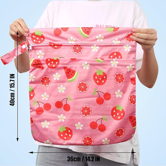 2pcs Cloth Diaper Wet Dry Bags, Waterproof Reusable Wet Bag with 2 Zipper Pockets & Handle, Washable Laundry Bags for Baby Adult Clothes Travel Beach Pool Daycare Yoga Gym Exercise Swimsuits,