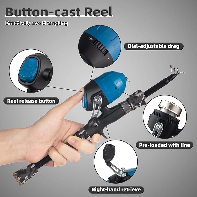 Kids Fishing Pole Kit Set，Portable Telescopic Fishing Rod and Reel Combo Full Kits for Boys, Girls, Beginner, Youth