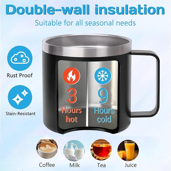 Personalized Mug Cup with Handle 12/14oz Custom Stainless Steel Mugs Customized Name Coffee Tumbler for Women Men Student Family Office Gifts, Birth Flowers