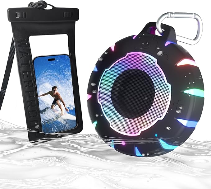 HEYSONG Bluetooth Shower Speaker + Waterproof Phone Pouch – Rugged & Ready for Any Wet Adventure