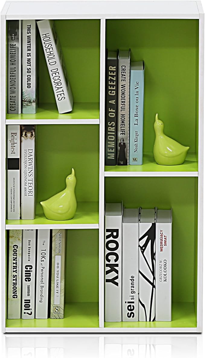 Furinno Luder Bookcase / Book / Storage , 5-Cube, White/Green