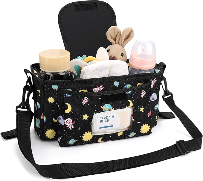 Accmor Universal Stroller Organizer with Insulated Cup Holder and Shoulder Strap, Stroller Bag Caddy Organizer Stroller Accessories for Uppababy, Baby Jogger, Nuna, Doona, Britax Strollers