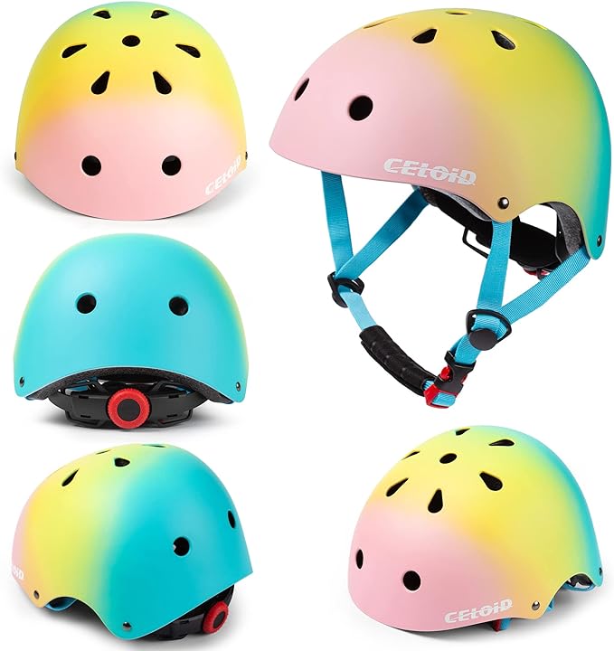 Kids Bike Skateboard Helmet Pad Set,Toddler Cyling Protective Gear Knee & Elbow Pads Wrist Guards for 5-8-10-12-14-16 Years Girls Boys Bicycle Scooter Roller Skate Inline Skating Rollerblading