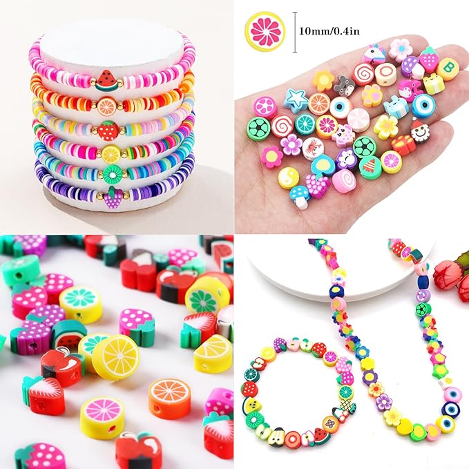 1000PCS Polymer Clay Beads Bracelet Making kit, 24 Style Cute Fun Sports Ball Beads Baseball Basketball Soccer Rugby Volleyball Football Charms, DIY Bracelet Making kit