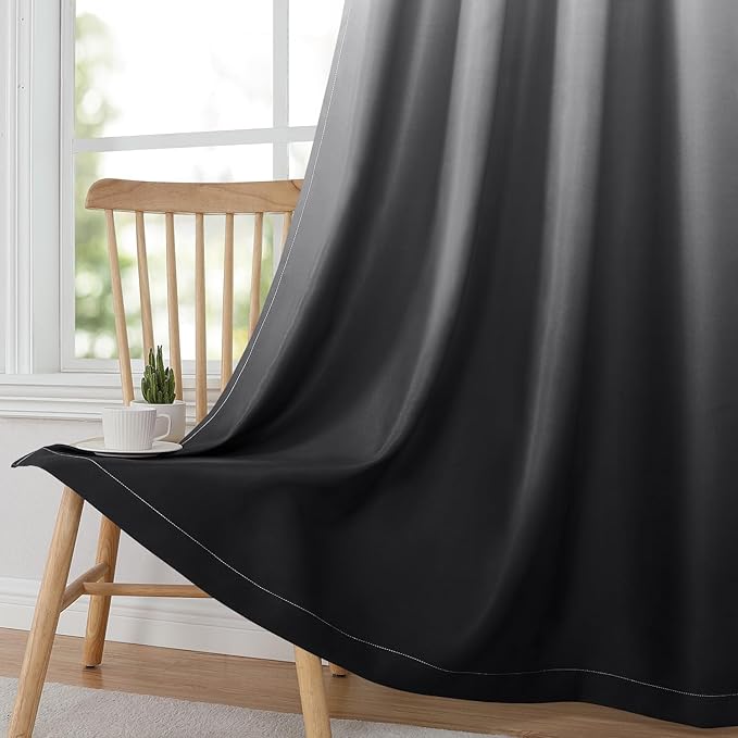 HOMEIDEAS Black Ombre Blackout Curtains 52 X 84 Inch Length Gradient Room Darkening Thermal Insulated Energy Saving Grommet 2 Panels Window Drapes for Living Room, Bedroom