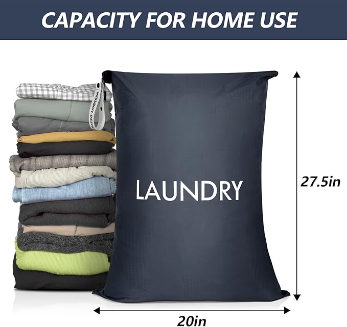 MissBoy Laundry Bag, Nylon Dirty Clothes Storage Bag, Splash-proof Travel Camping Laundry Bags with Zip, Lightweight Foldable Swimming Dry Wet Bag
