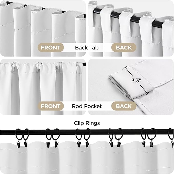 Joydeco 108 Inch 60% Blackout White Curtains 2 Panels, Elegant Semi Sheer Curtains for Bedroom,Thermal Insulated Black Out Drapes for Living Room,Rod Pocket Back Tab Drapes(W52 x L108 Inch,Pure White)