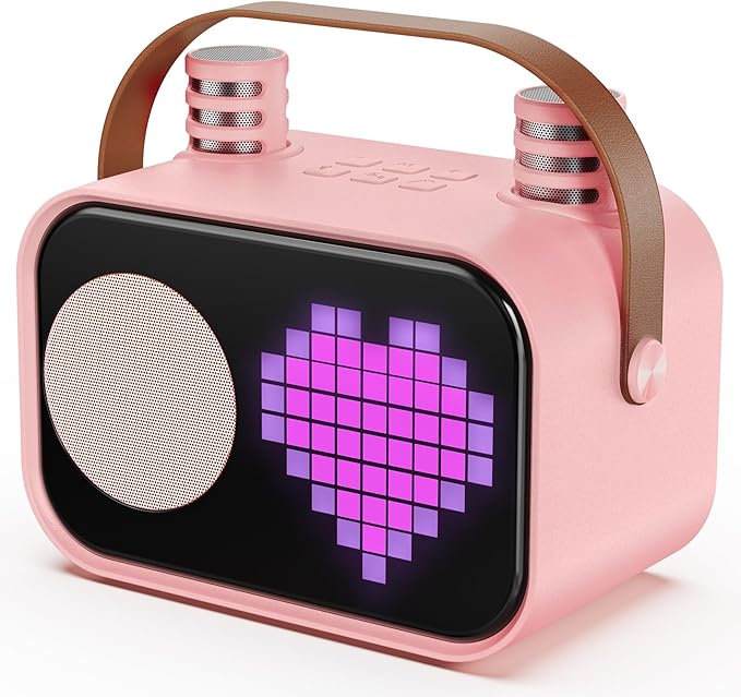 Karaoke Machine for Kids Adults, Portable Bluetooth Karaoke Speaker with 2 Wireless Microphones, Pixel Display Light, Birthday Gifts Toys for Girls & Boys Ages 3, 4, 5, 6, 7, 8, 9,10,11,12+ Years