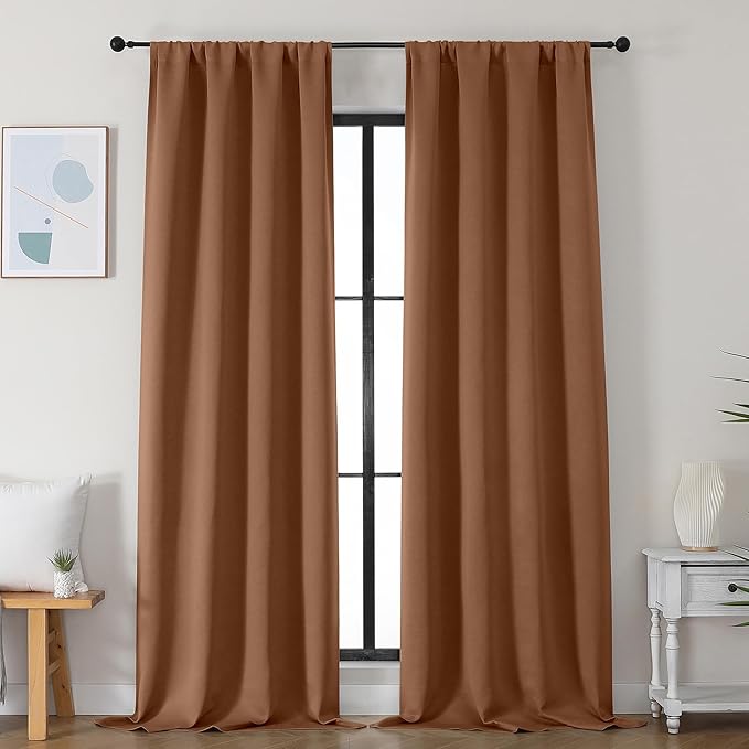 Simplebrand Ava Sun Baked Blackout Curtains for Bedroom 96 Inches Long 2 Panels, Solid Thermal Insulated, Energy Saving Living Room Window Treatment Curtains Blackout Drapes, W40 x L96 Inch, Sun Baked