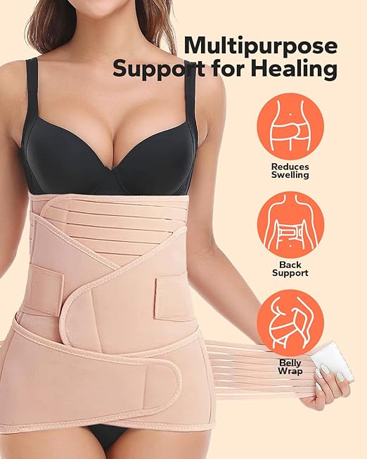 3 in 1 Postpartum Belly Band (Beige), Post Partum Waist Binder, Posture Correction Abdominal Binder, Belly Band Postpartum Belly Wrap, Postpartum Belly Wrap (For waistline 29"-37", L)