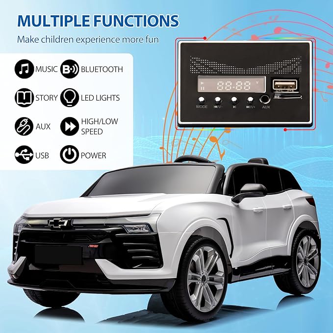 Hetoy 24V 2-Seater SUV Licensed Chevrolet Blazer Ride On Car Toy w/Parent Remote Control, 3 Speeds, Wireless Music, MP3 Player, Electric Car for Kids Ages 3-8, White