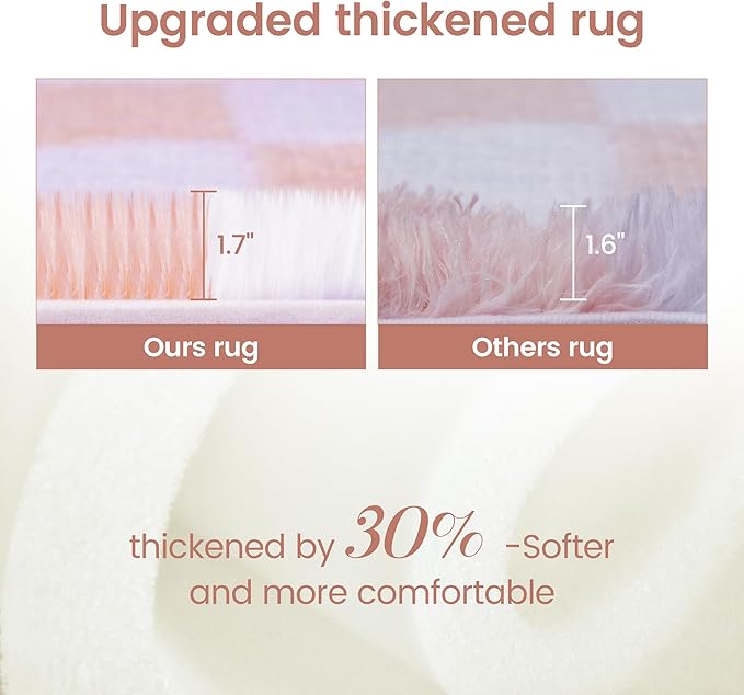 Super Soft Rug for Bedroom, 4x5.8 Ft Pink and White Area Rug Classic Checkered Shaggy Anti-Skid High Pile Soft Fluffy Rug Fuzzy Carpet for Living Room Bedroom Kids Room Nursery, Dorm Home Decor