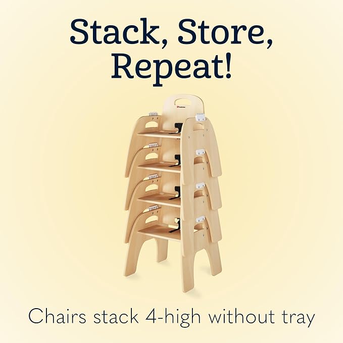 Foundations Easy Serve 9" Wood Feeding Chair for Toddlers, Adjustable Harness, Removable Dishwasher Safe Tray, “No Tip” Base, Baltic Birch Plywood