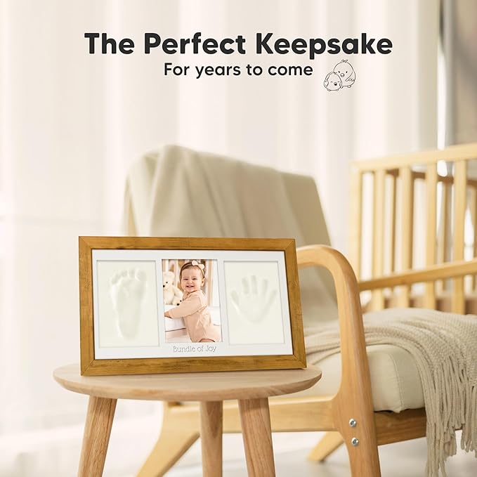 Baby Hand and Footprint Kit - Clay Handprint Keepsake Frame, Newborn Nursery Picture Frame, Personalized New Mom Gifts for Baby Shower & Registry (Golden Wheat)