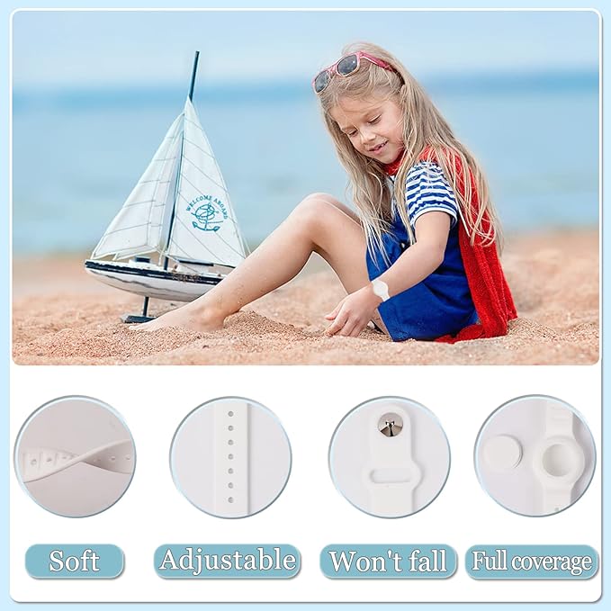 Kids Waterproof Airtag Bracelet Compatible with Apple AirTag, Hidden Silicon Protective Case for Air Tag GPS Tracker Holder, Adjustable Anti-Lost Watch Band for Toddler Child (Black & White)