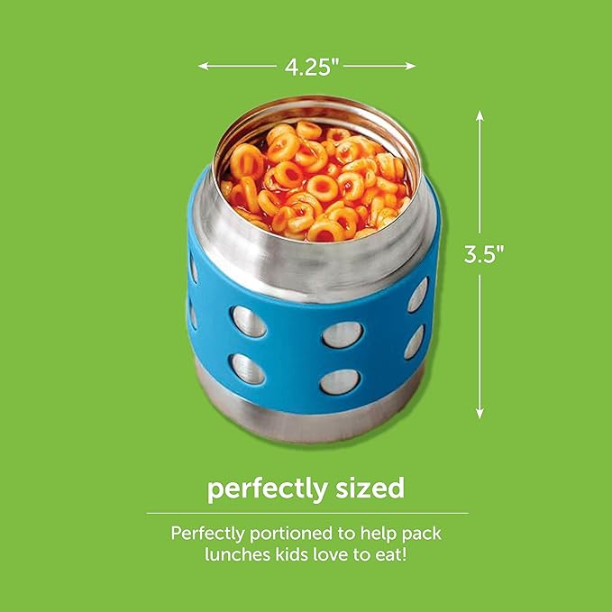 LunchBots Thermal 8 oz Triple Insulated Thermos - Hot 6 Hours or Cold 12 Hours - Leak Proof Thermos Soup Jar - All Stainless Interior - Navy Lid - Aqua Dots