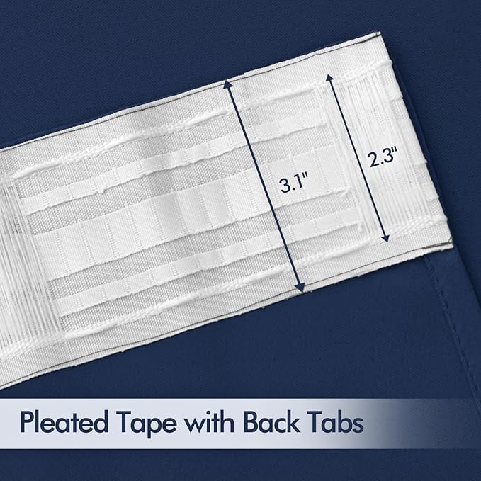 MIULEE Navy Blue Back Tab Blackout Curtain 96 Inch Long 2 Panels Set for Bedroom, Rod Pocket/Pinch Pleat Thermal Insulated Living Room Darkening Pleated Light Blocking Floor to Ceiling Drape